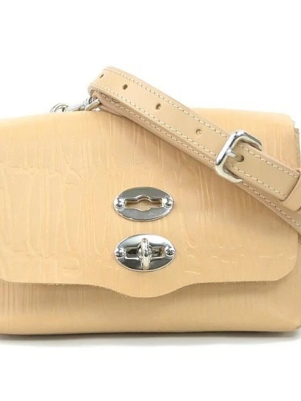 Auth ZANELLATO Shoulder Bag Beige Leather/Silvertone - h31319g